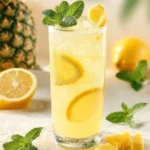 A refreshing Pineapple Lemon Fizz drink served in a glass with garnishes