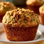 Delicious Pineapple Walnut Zucchini Muffins on a rustic wooden table