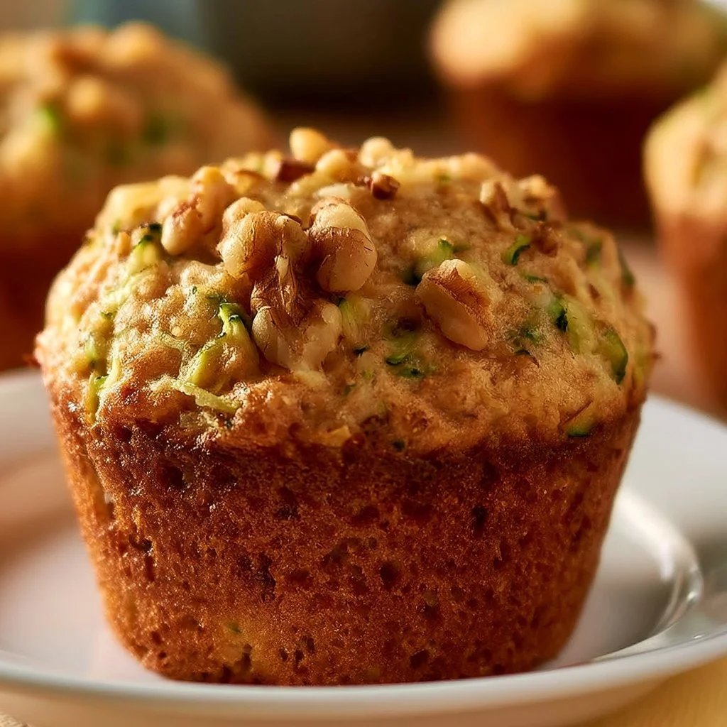 Delicious Pineapple Walnut Zucchini Muffins on a rustic wooden table
