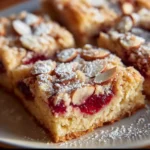 Delicious homemade raspberry almond bars on a white plate