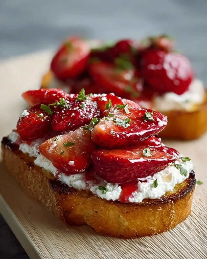 Roasted strawberry whipped ricotta toast topped with fresh berries