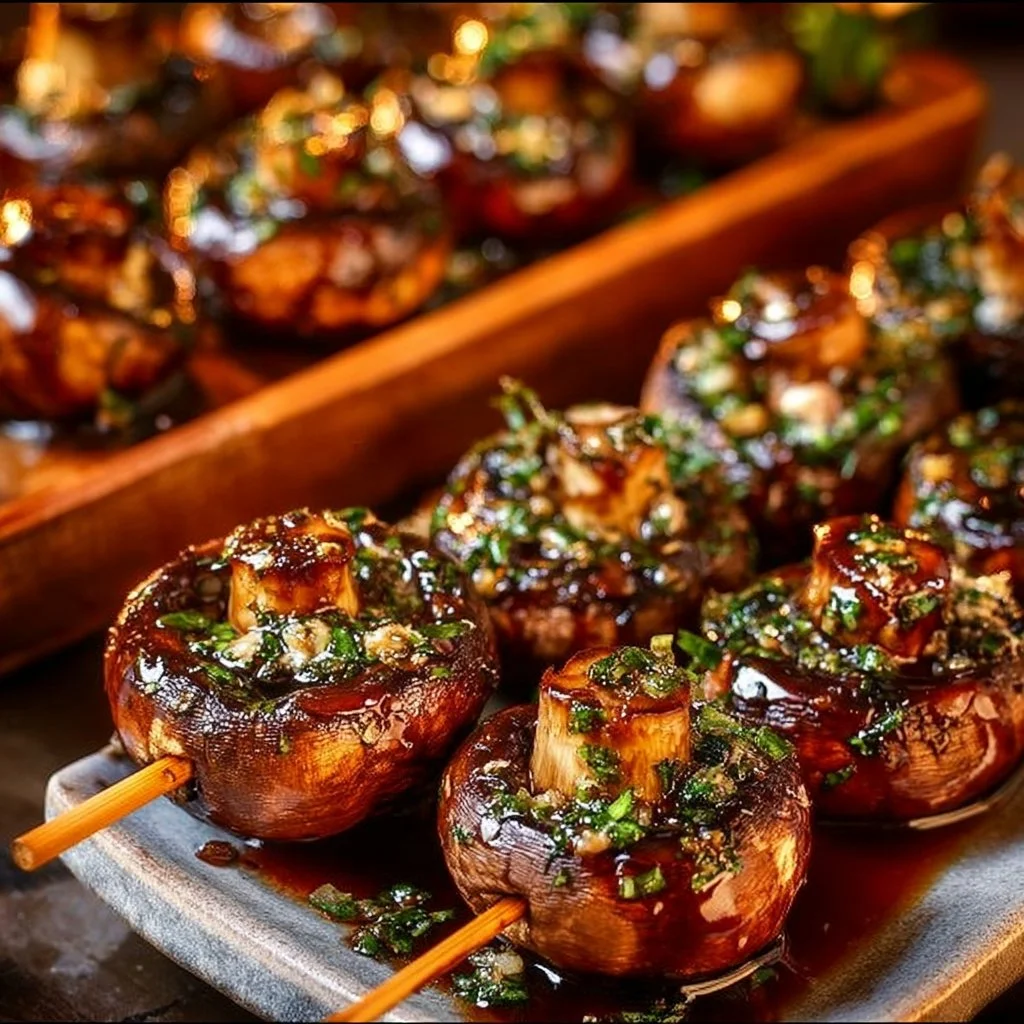 Sautéed grilled garlic mushrooms served in a bowl.