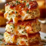 Shrimp crab biscuit melts served on a plate garnished with herbs
