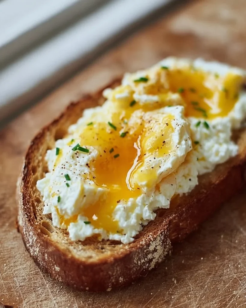Delicious Egg and Ricotta Toast topped with fresh herbs