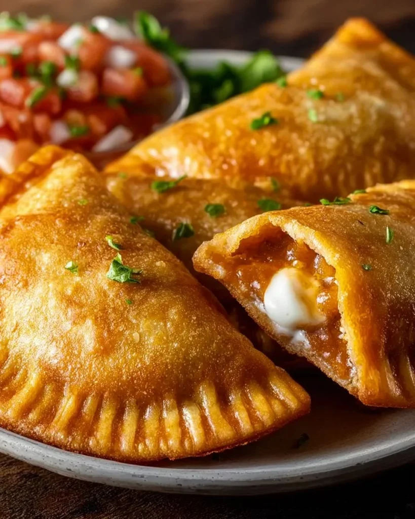 Spicy crispy Mexican taco pockets served with salsa and garnished with herbs