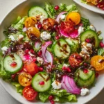 Spring Mix Salad topped with balsamic honey dressing and fresh vegetables.