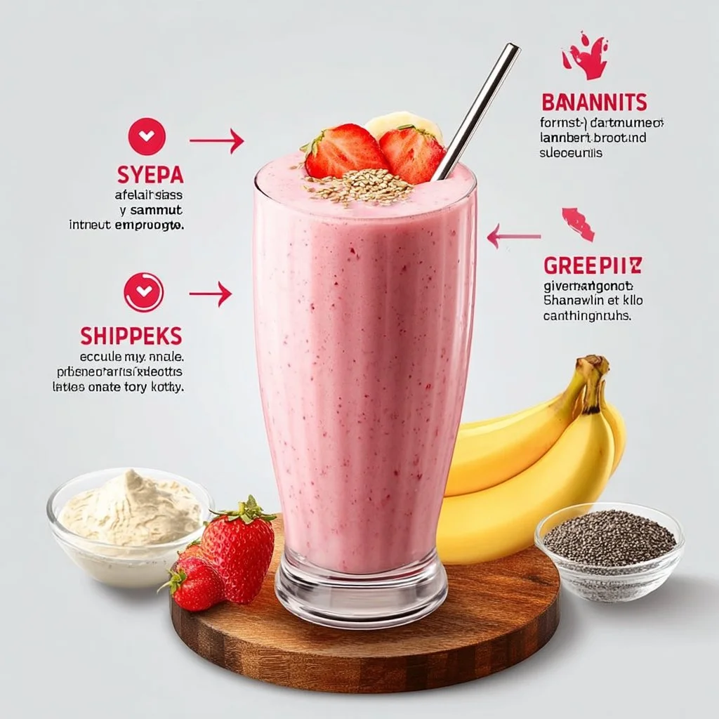 Strawberry Banana Fat Burning Smoothie in a glass with fresh fruit.