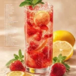 Refreshing Strawberry Lemon Fizz drink garnished with fresh strawberries and lemon slices