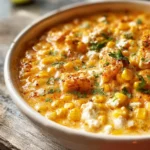 Delicious street corn chicken chili served in a bowl, garnished with fresh toppings.