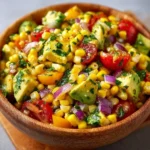 Colorful Summer Corn Salad with fresh vegetables and dressing