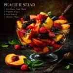 Summer fruit salad with peaches and strawberries served in a bowl
