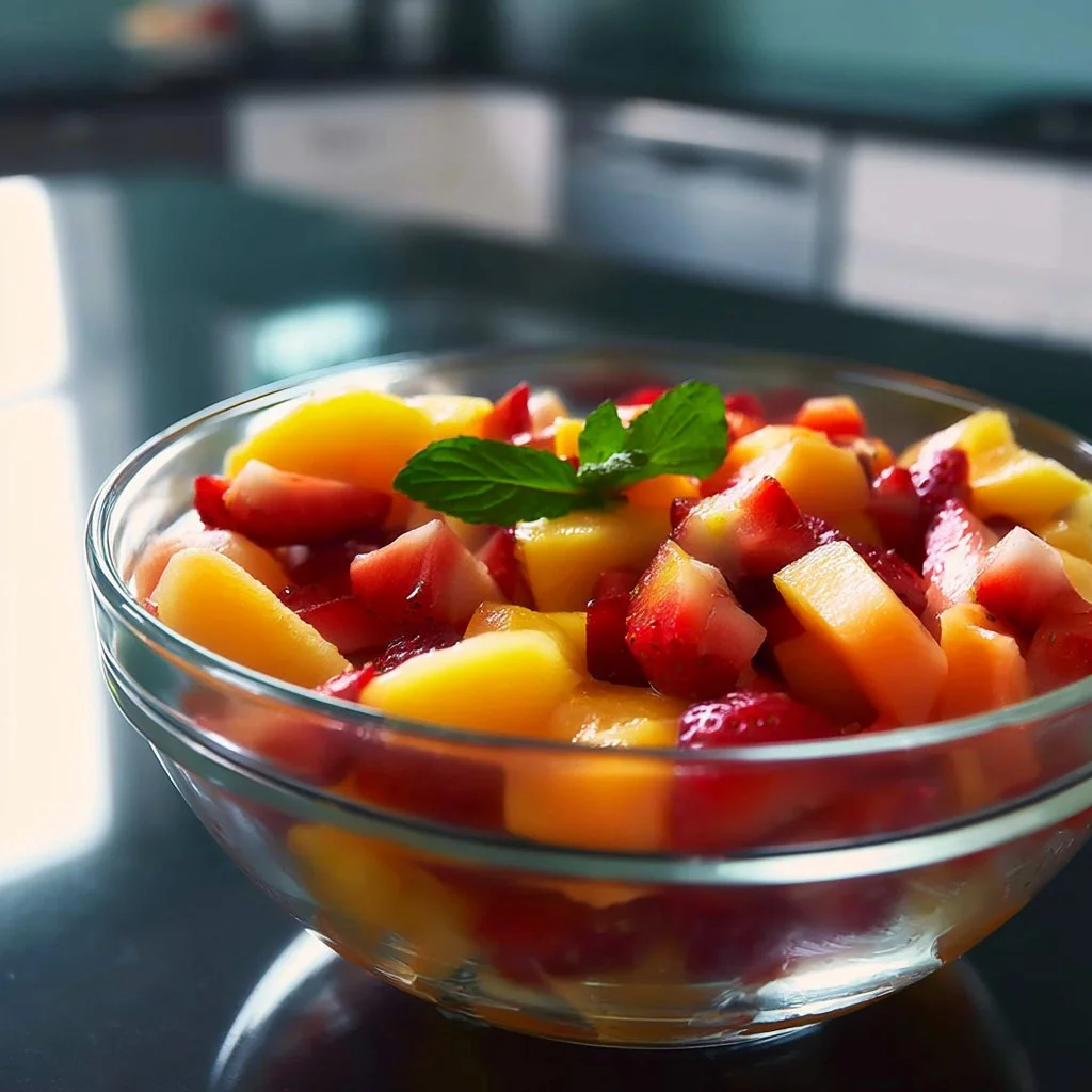 Vibrant Summer Peach Fruit Salad with fresh peaches and colorful fruits