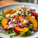 Fresh Sweet Peach Salad with greens and vibrant ingredients