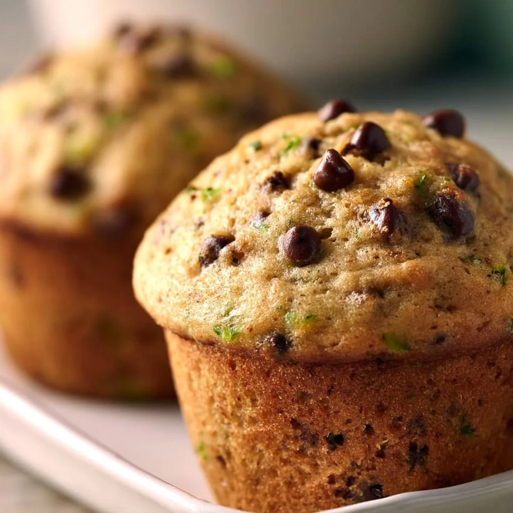 Delicious chocolate chip zucchini muffins freshly baked and ready to enjoy.