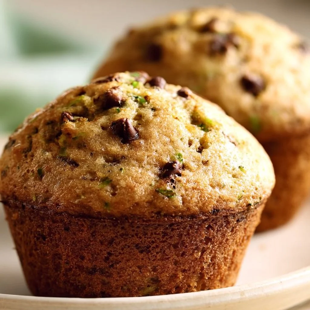 Delicious chocolate chip zucchini muffins with rich chocolate chips