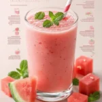 Refreshing watermelon smoothie served in a glass with fresh fruit.