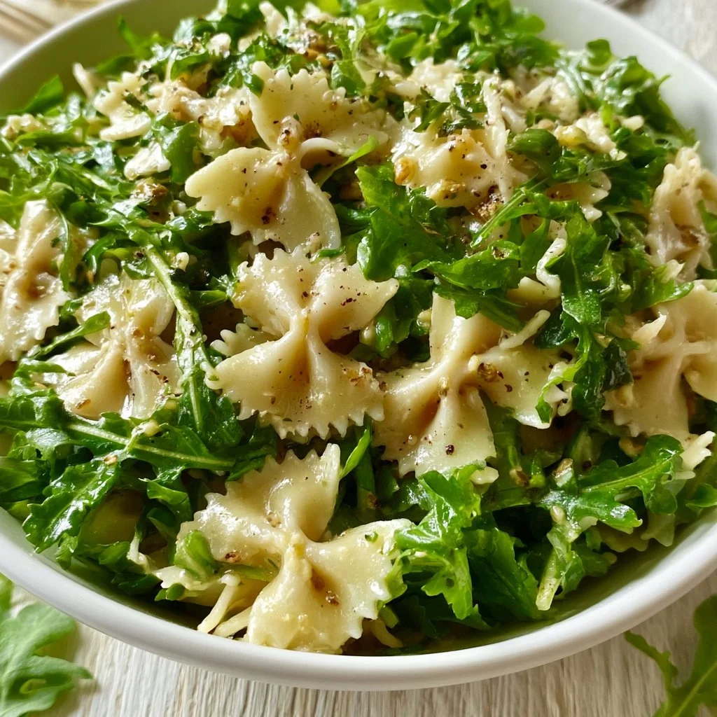 Lemon Arugula Pasta Salad with fresh ingredients and a zesty dressing